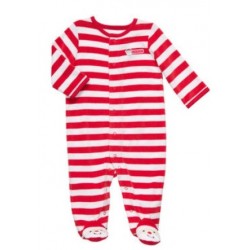 Christmas Red Striped Sleepwear with Santa Face Applique 